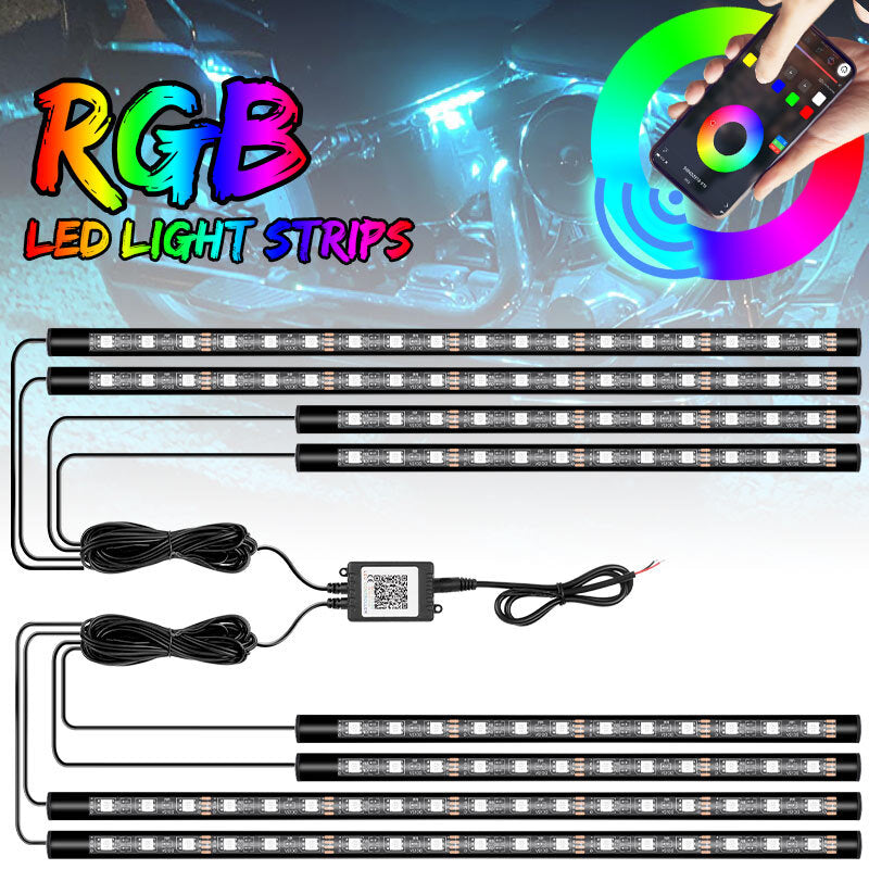 12X LED Light Strip Kit RGB Neon Under Glow Motorcycle for Honda for Yamaha for Suzuki