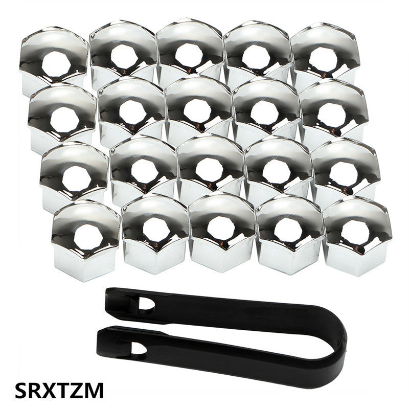 20x 17mm CHROME ABS CAR WHEEL NUT BOLT COVERS CAPS UNIVERSAL FOR ANY CAR+TOOL