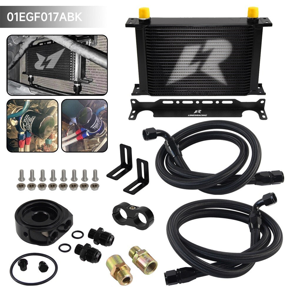 LR 25 Row AN10 Oil cooler w/Bracket+Filter Adapter Hose Kit 3/416  M201.5 BK