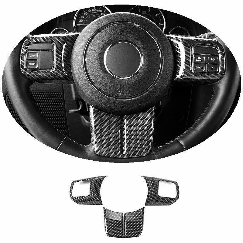 For 2011-2017 for Jeep for Wrangler JK Carbon Fiber Steering Wheel Decor Cover Trim 3PCS