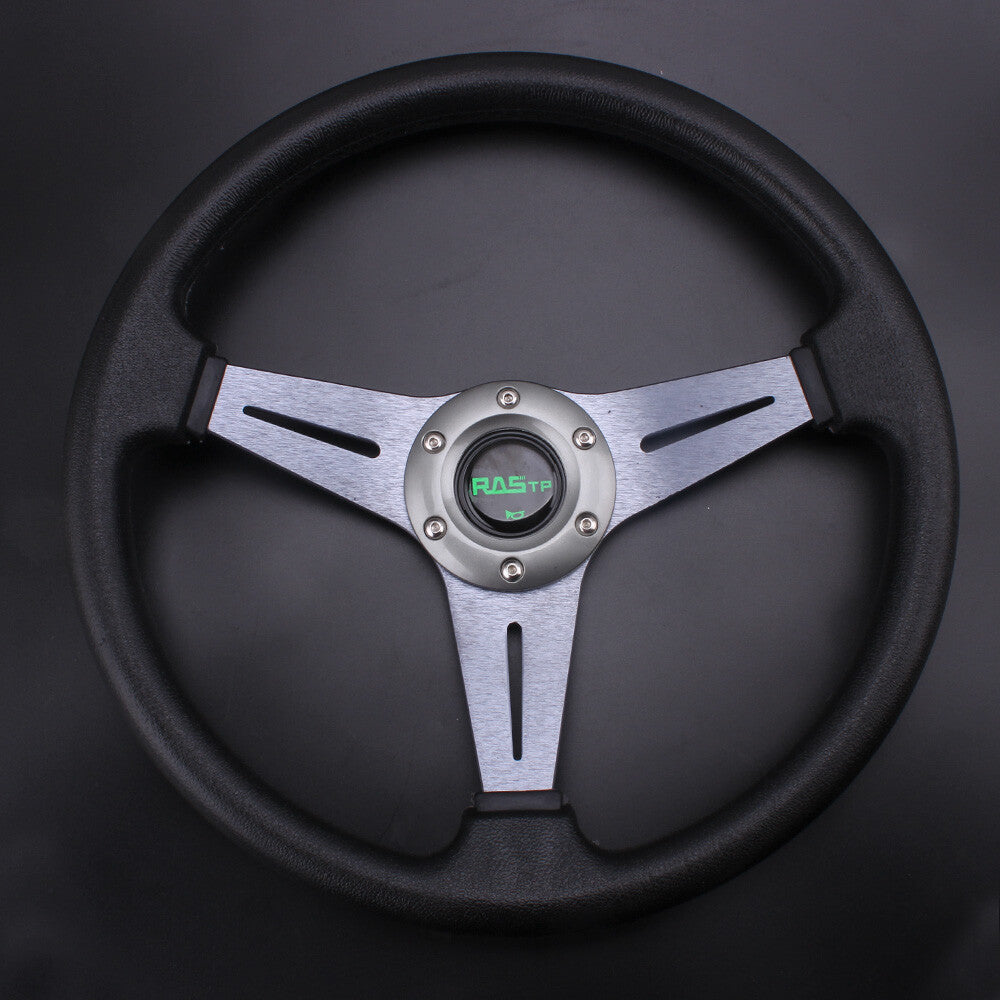 13.8/350mm Universal Gray Racing Vinyl Leather+Aluminum Steering Wheel