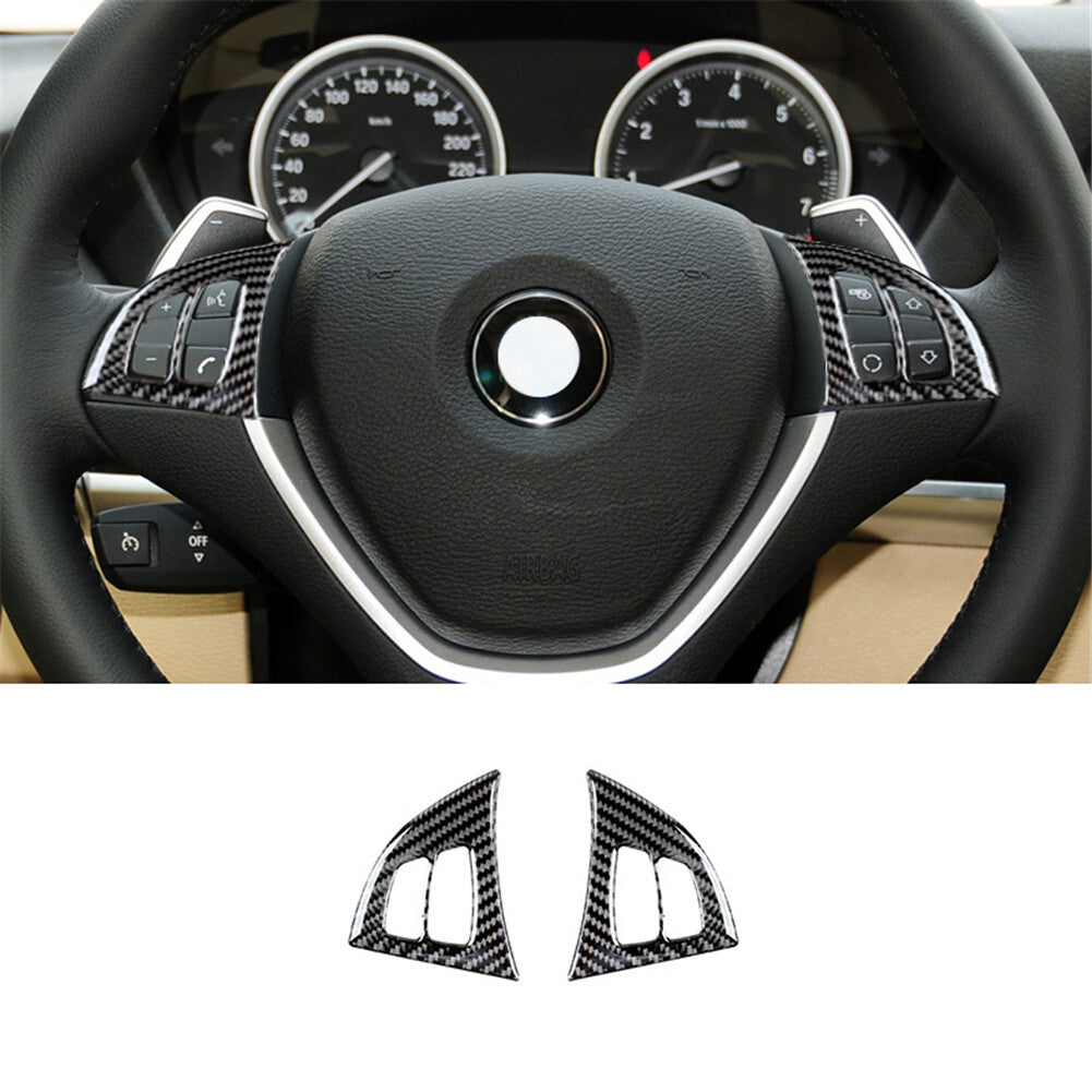 2x Carbon Fiber Steering Wheel Frame Cover Trim for BMW X5 E70 X6 E71 2008-2013
