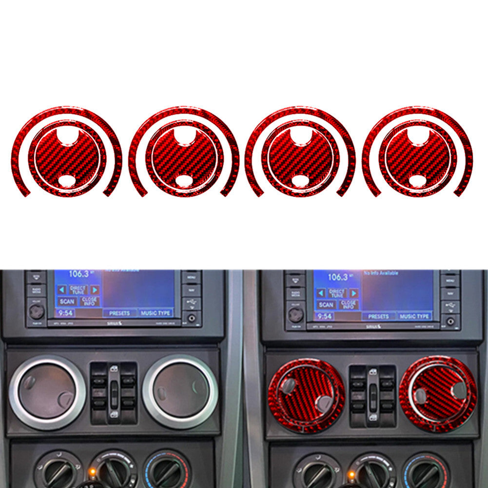 12X Red Carbon Fiber Air Vent Inner Outer Frame Trim for Jeep for Wrangler 2007-2010