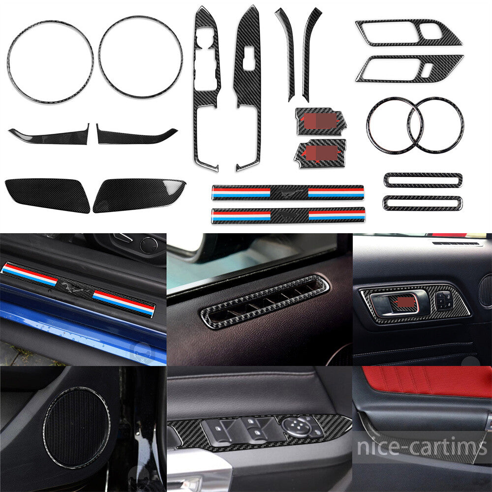 20Pcs Carbon Fiber Interior Door Panel Full Set Trim Kit for Ford for Mustang 2015+