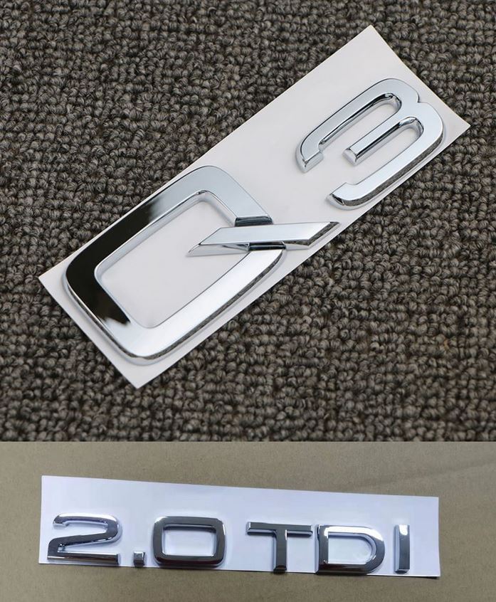 Rear badge, trunk boot badge sticker, lettering, silver chrome plating, for Audi Q3 2.0 TDI