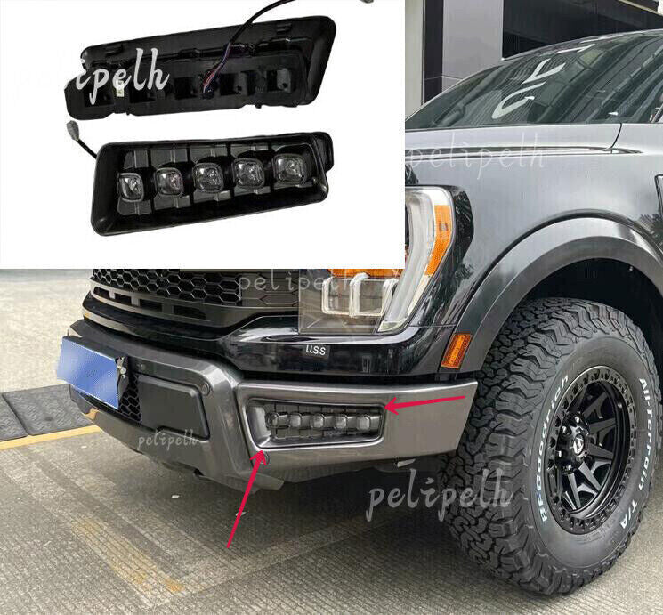 For 16-2024 for Ford F150 Style Steel Front Bumper LED Fog Light Signal Lamps