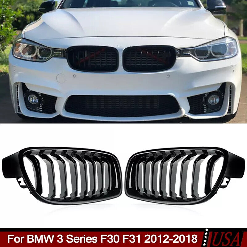 for BMW F30 F31 320i 328i 2012-2018 Front Bumper Kidney Grille Grill Gloss Black