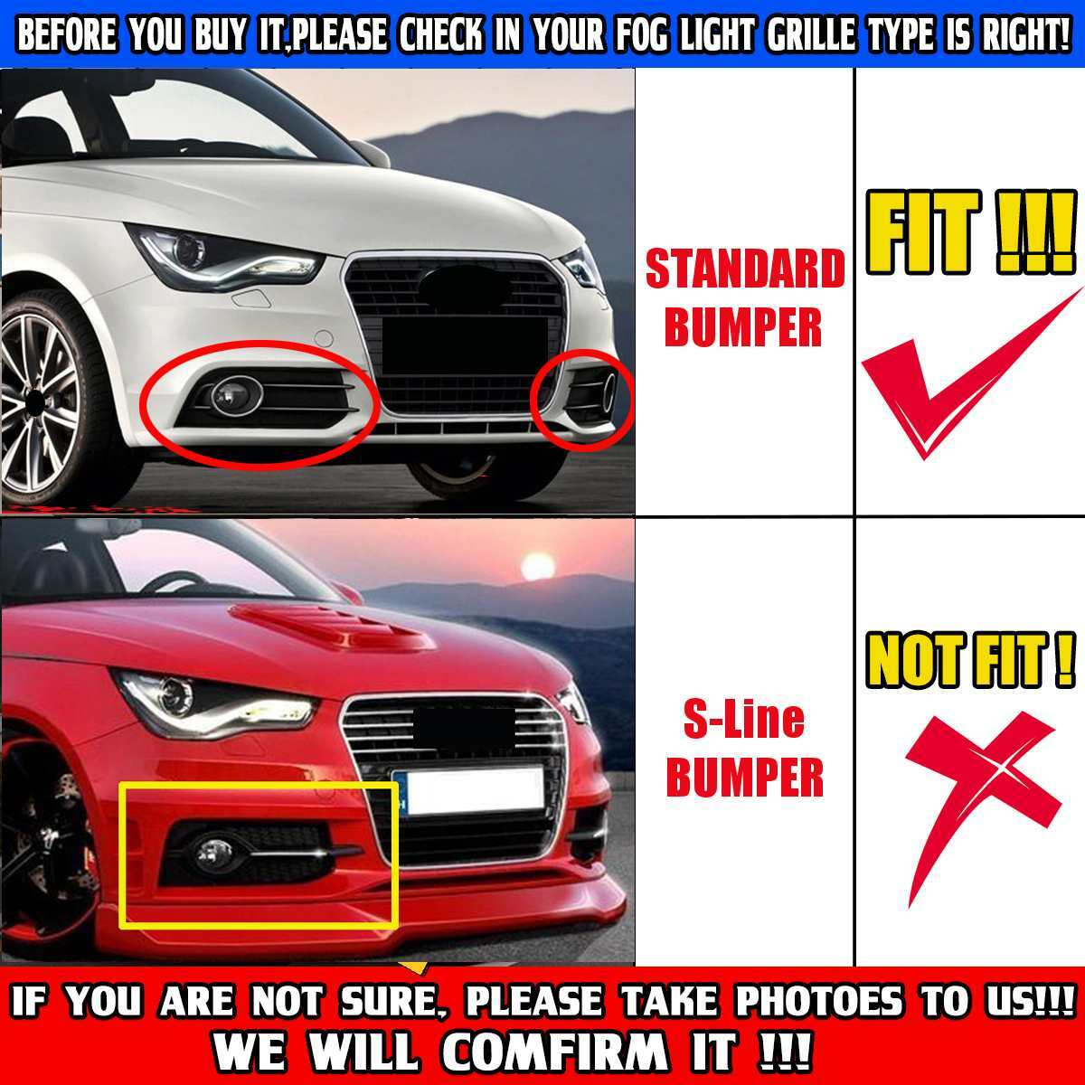 Suitable for Audi A1 8X 2010 - 2014 Dual Front Bumper Fog Light Grille Cover Trim LR