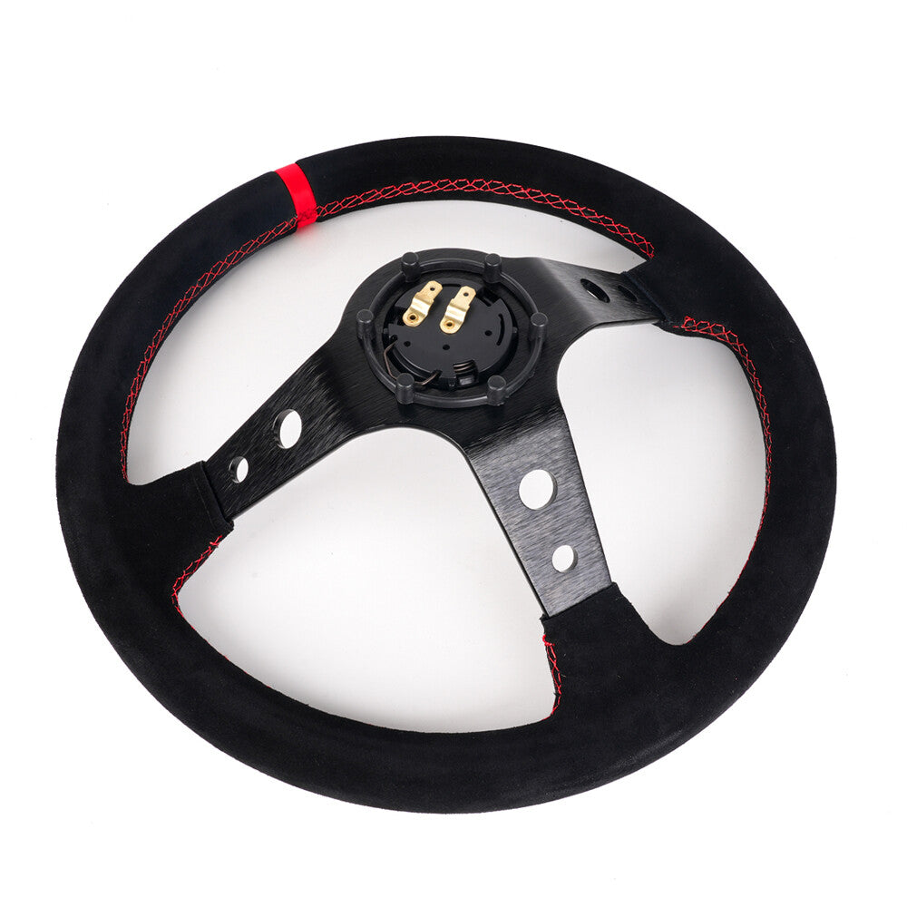 Red 14inch 350mm Deep Dish 93mm Steering Wheel for Racing Suede Leather