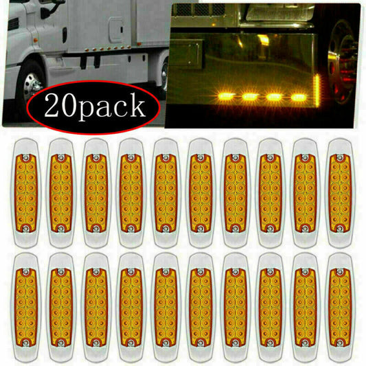 20Pcs Side Marker Amber Light Clearance 12LED Truck Trailer for Peterbilt 12V
