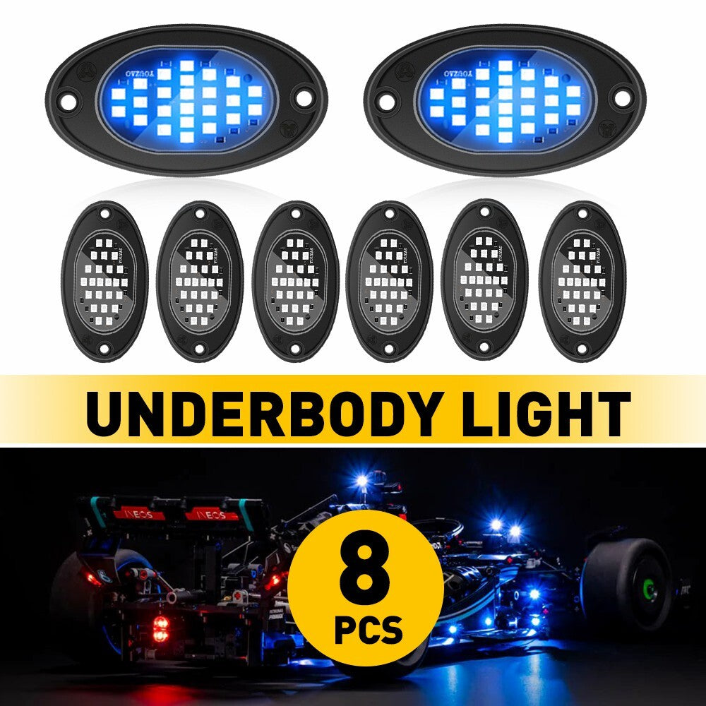 8x Blue LED Rock Lights Neon Lights Decorative Lights for All-Terrain Vehicles, Motorcycles, UTVs, Cars, B