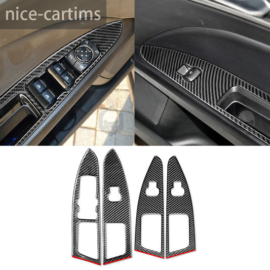 4¡ÁCarbon Fiber Window Lift Switch Button Trim Fit for Ford Fusion Mondeo 2018-19