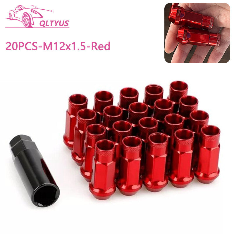 20PCS 48mm M12x1.5 Lug Nuts Steel Open End Wheel Nuts Bolts W/ Socket Key