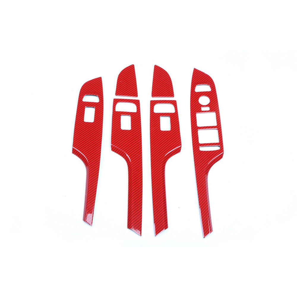 for Cadillac CT6 2016-20 Red Carbon Fiber Glass Window Lifting Lock Panel Trims
