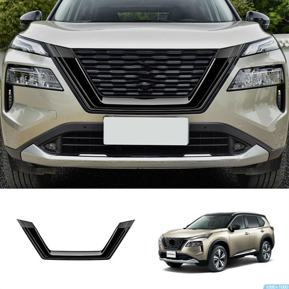 Glossy Black For 2021-2024 for Nissan Rogue Front Grille Moulding Frame Cover Trim