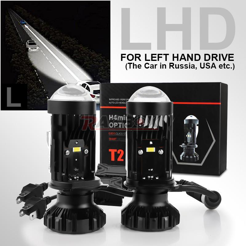 2x 100W H4 for Mini Bi LED Projector Lens Hi/Lo Beam Headlight Headlamp Retrofit LHD