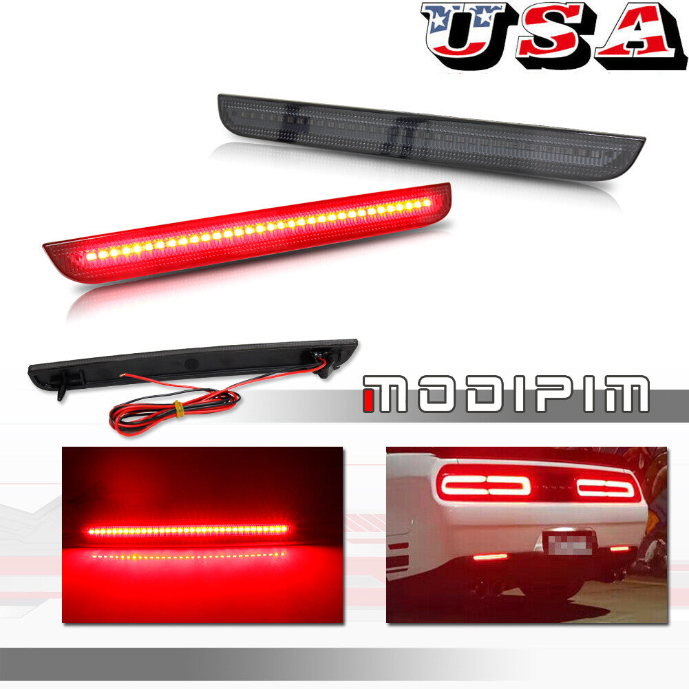 2-piece smoke camera rear bumper reflector with red LED lights for 2015-2022 for Dodge for Challenger