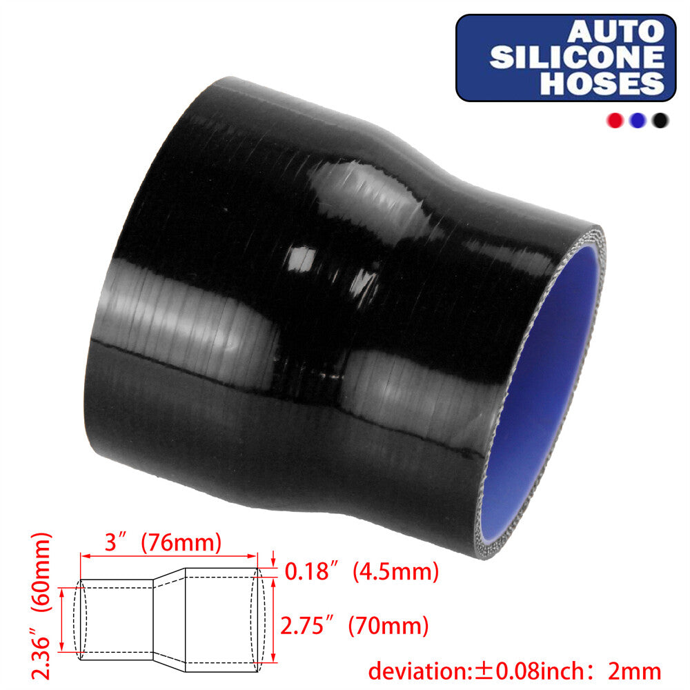 2.36 to 2.75 60mm - 70mm Silicone Reducer Coupler Turbo Intercooler Hose Black