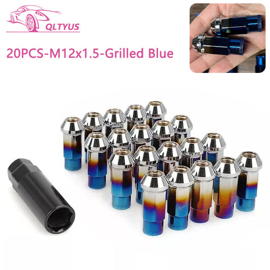 20PCS 48mm M12x1.5 Lug Nuts Steel Open End Wheel Nuts Bolts W/Socket Key Lug Nut
