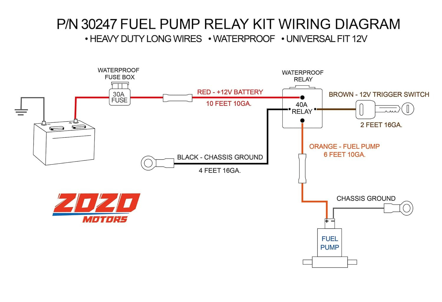 Electric Fuel Pump Relay Bypass Kit Wiring Harness Kit Fit 12V System P/N 30247