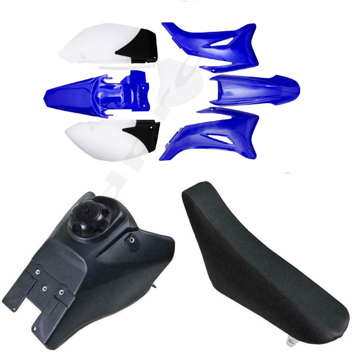 Plastic mudguards, fuel tank, and for seat suitable for Yamaha TTR110 stunt motorcycles with engine displacements of 125cc, 140cc, 150cc, and 200cc.