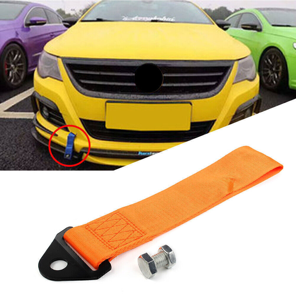 Racing Car Towing Strap Belt Orange Rope Rally Hook Universal Rear/Front Bumper