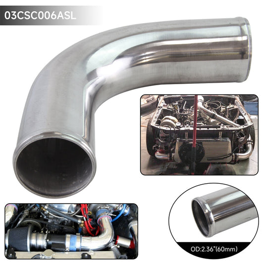 90 Degree 60mm 2.36 Aluminum Intercooler Intake Pipe Piping Tube Hose Silver