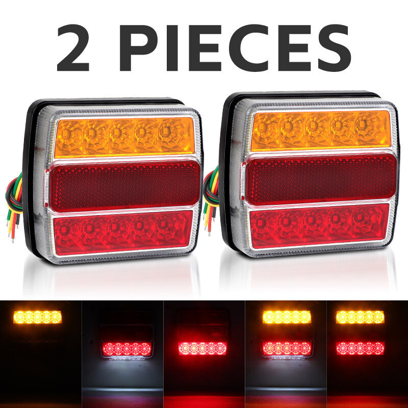 Square LED Brake Stop Turn Signal Tail Light Lamp DRL Trailer Truck Amber+Red