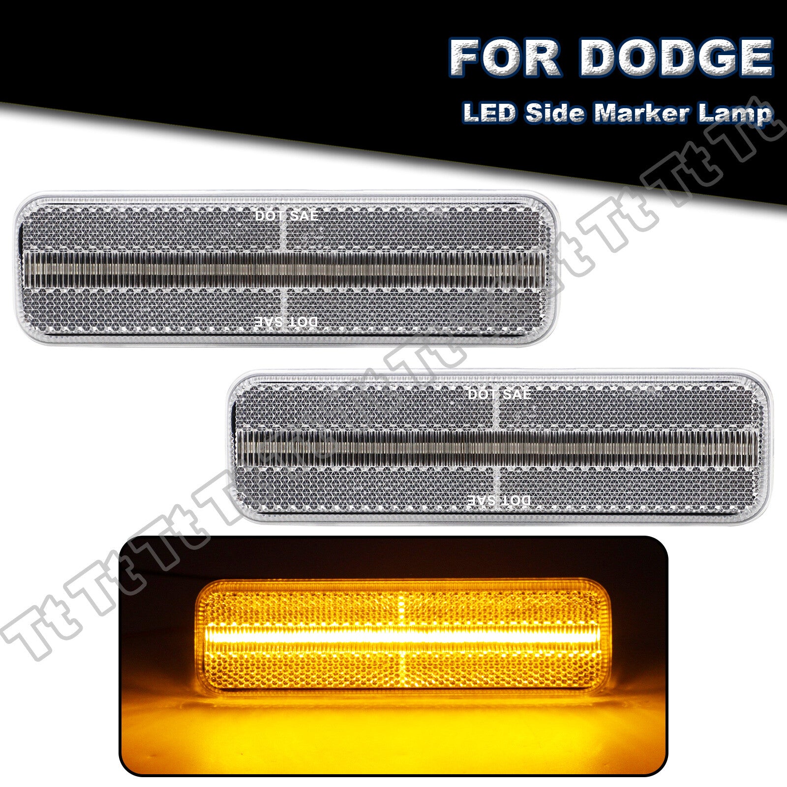 Compatible with for Dodge D150, D250, W250, and W150 chargers with transparent LED front marker lights (models 71-93).