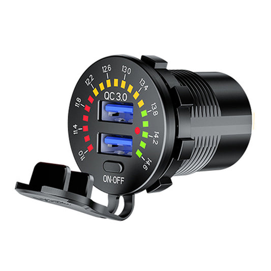 12V/24V Car Charger Socket Dual USB Port Fast Charging LED Voltmeter Waterproof