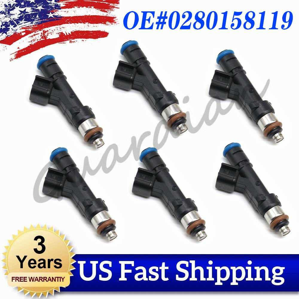 6PCS New Fuel Injector 0280158119 for Jeep for Dodge for Wrangler for Chrysler 3.3L 3.8L