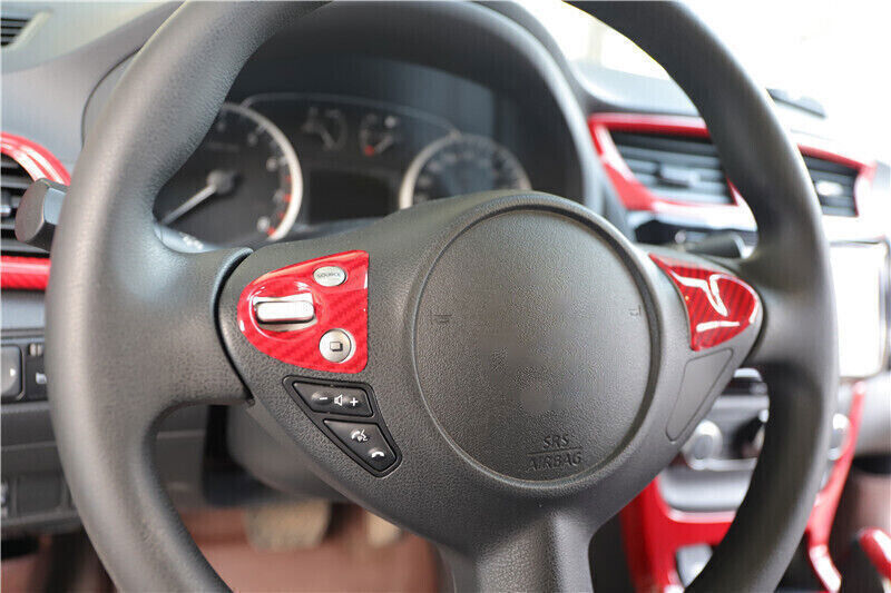 Steering Wheel Button Frame Trim Fit for Nissan Sentra 2016-19 Red Carbon Fiber
