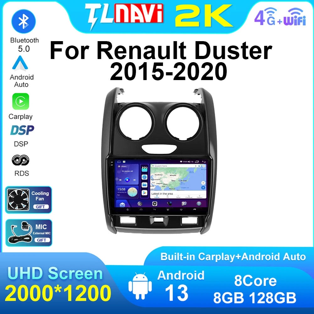 for Renault Duster 2015-2020 CarPlay Car Stereo Radio Video Player GPS Screen