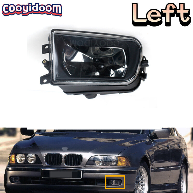 The left fog light is suitable for BMW 5 Series E39, 520, 525, 523, 530, 525li, and 523li models from 1995-2000 (without bulbs).