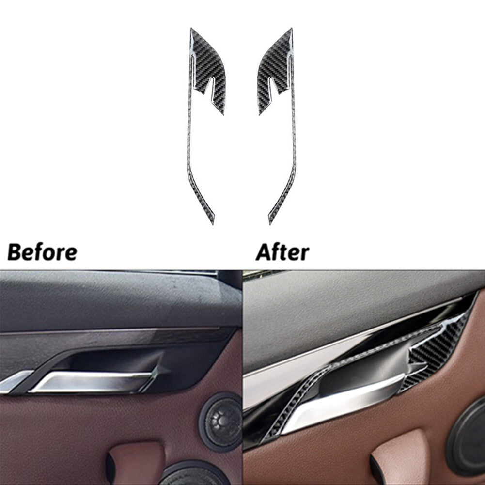 3Pcs Carbon Fiber Interior Rear Door Handle Cover Trim for BMW X1 F48 2016-2018