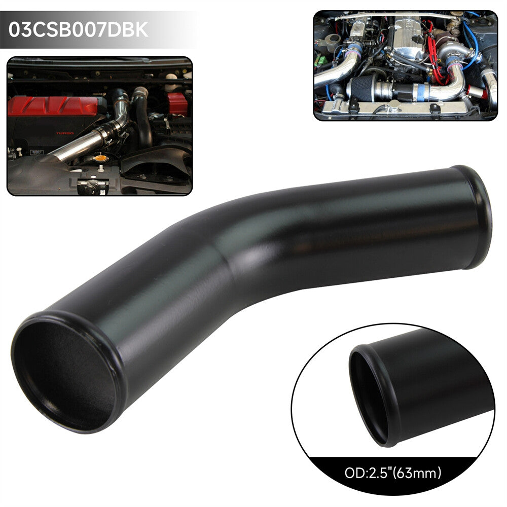 45 Degree 63mm 2.5 inch Aluminum Intercooler Intake Pipe Piping Tube Hose Black