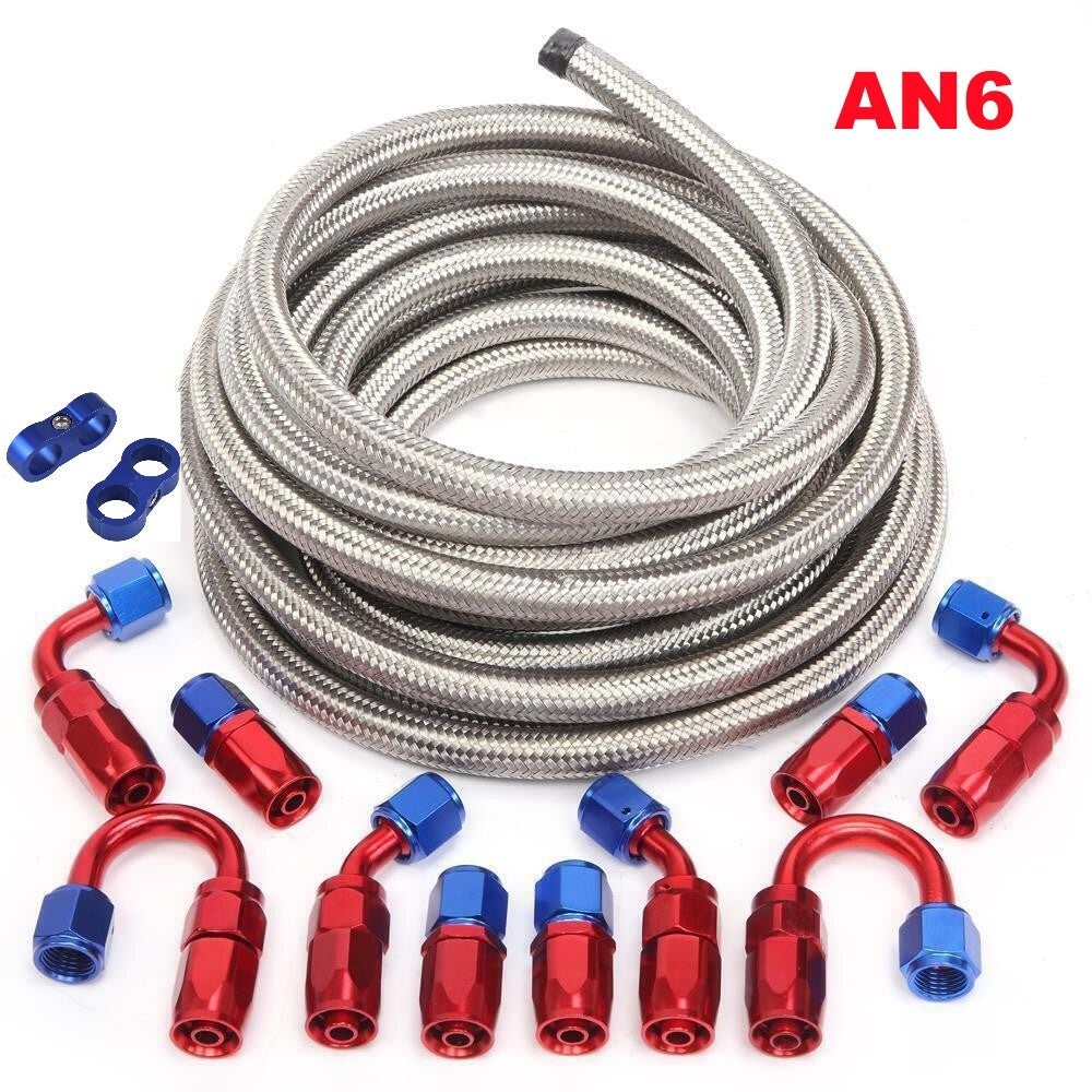 8AN Nylon Braided Fuel Line Kit with Oil/Gas/AN8 Fuel Hose End Fittings and Adapter 20ft