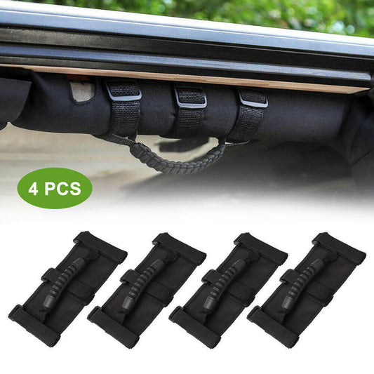 4x Top Roll Bar Grab Handles Grip Strap for Jeep for Wrangler YJ LJ TJ JK JL Black