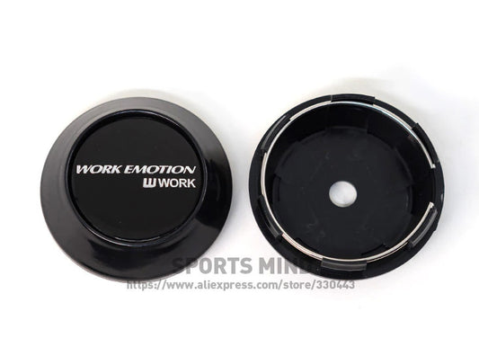 4-Piece Set of 69mm Working Emotional Badge Wheel Center Covers, Hub Covers, and Rim Covers in Black TE37