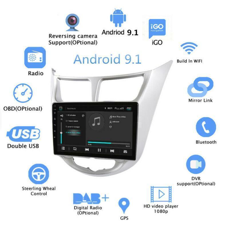 9 Android 9.1 Stereo Radio MP5 GPS Navigation Wifi Fit for Hyundai Accent 10-16