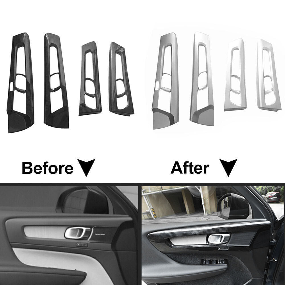 Interior Door Handle Bowl Panel Cover Trim Carbon Fiber Fit for Volvo XC40 2018-2021