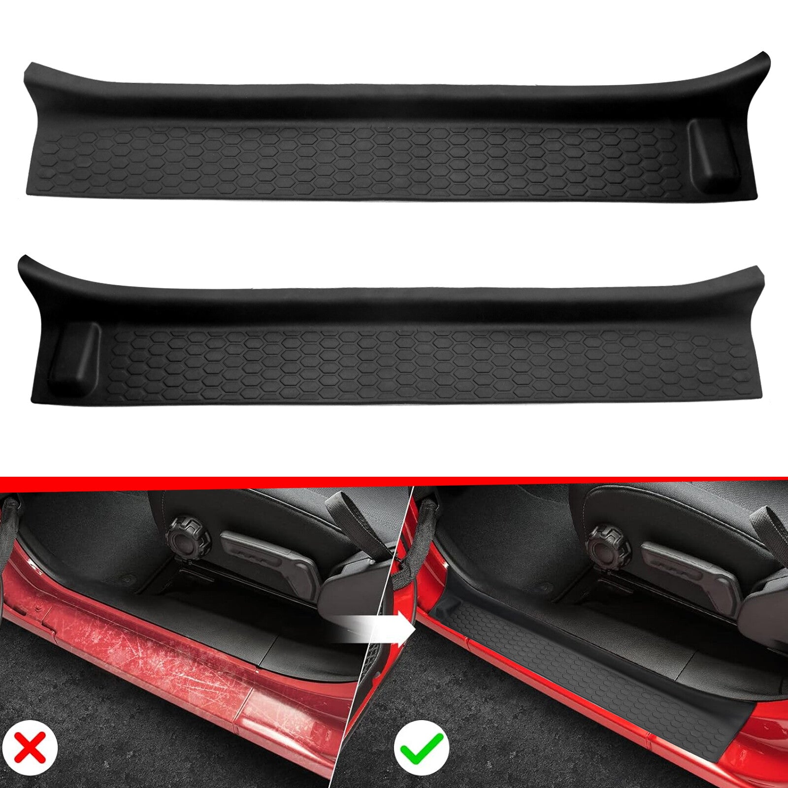 Door Sill Guards Kit, Black Rubber Door Entry Guards for 18-21 for Jeep for Wrangler JL