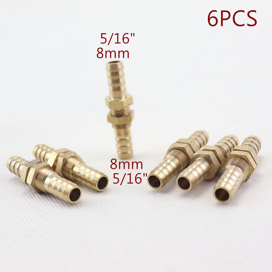 6Pcs 5/16(8mm ) Hose Barb Brass Bulkhead Pipe Fitting Coupler Connector Adapter