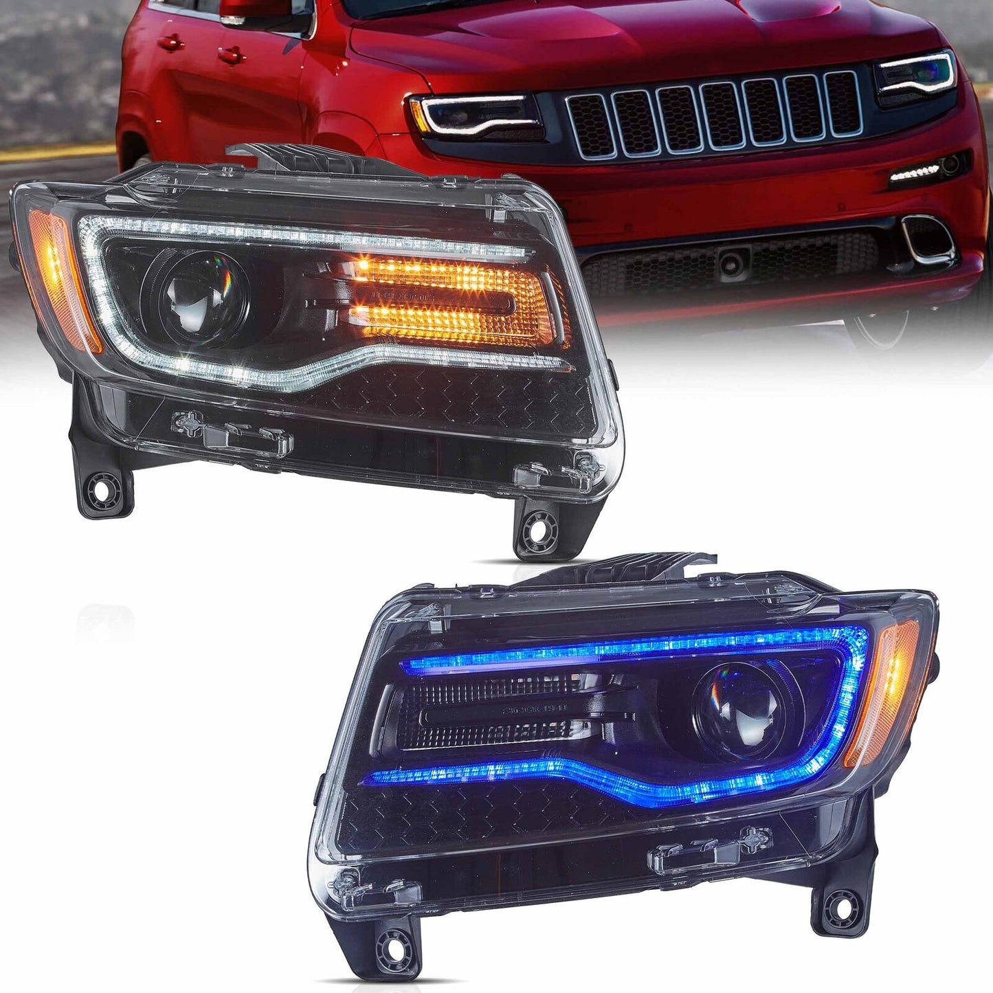 VLAND Full LED Headlights For 2011-2013 for Jeep Grand Cherokee W/Blue Animation Set