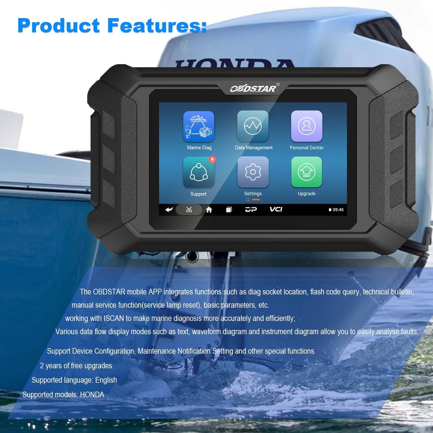 OBDSTAR iScan for HONDA Marine Diagnostic Code Reading/Clearing Data Action Test