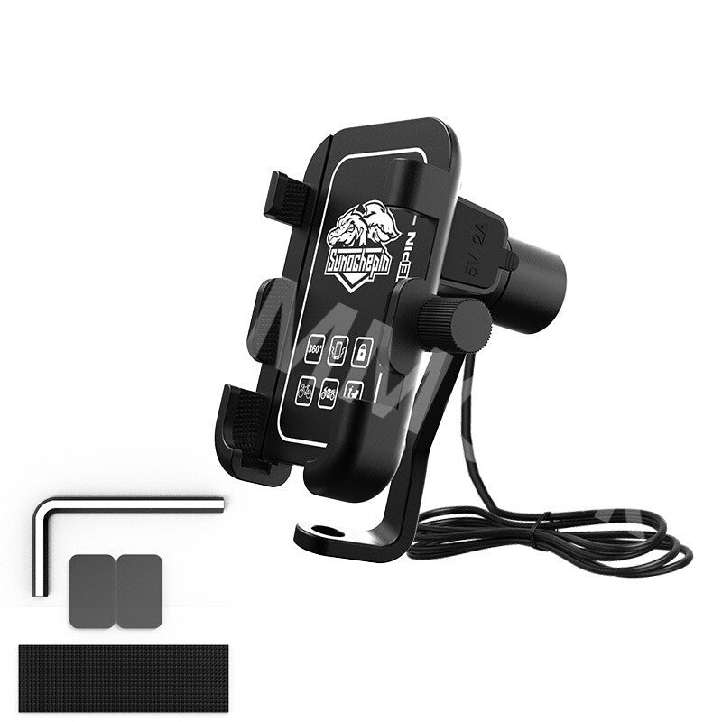 CNC Aluminum Motorcycle Holder Mount Rear Mirror USB Charger For Cell Phone GPS