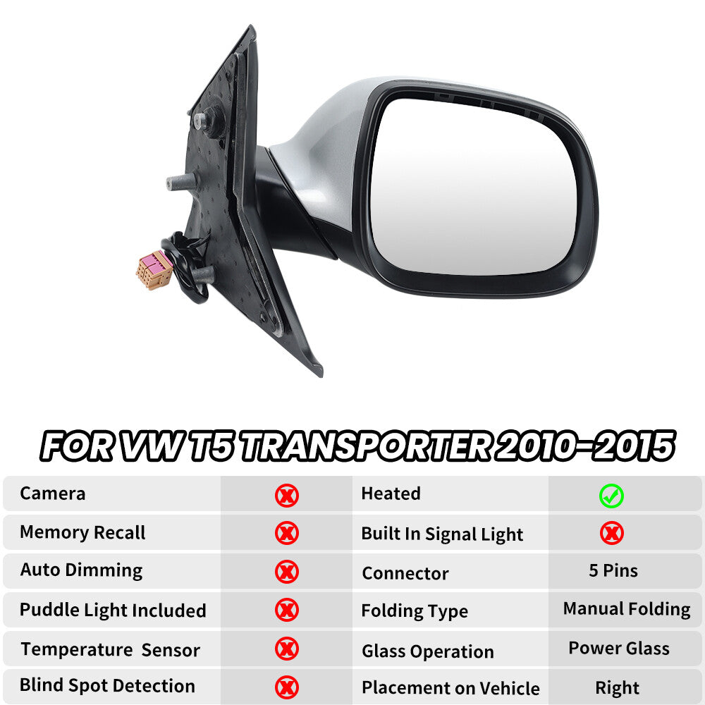 F¨¹r for VW T5 Transporter 2010-2015 Au?enspiegel R¨¹ckspiegel Silber Rechts 5 Draht