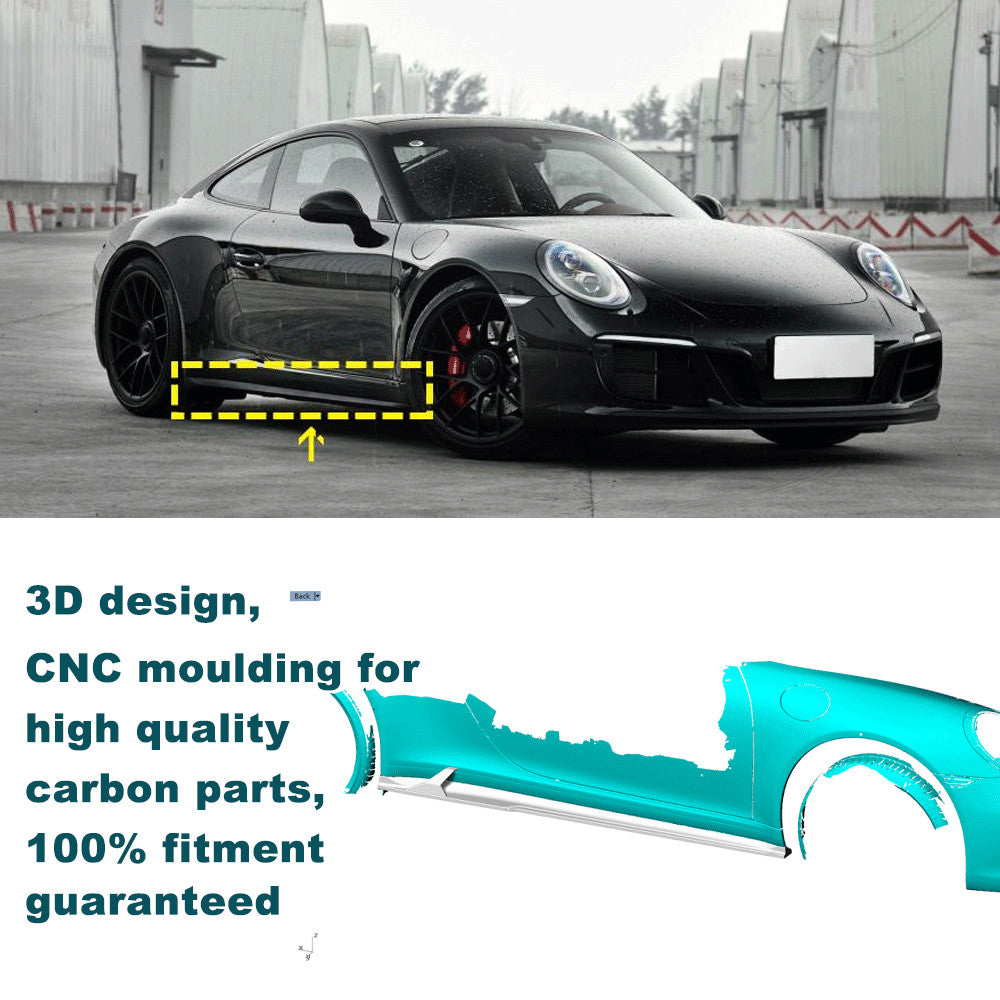 for Porsche 911 991 Carrera Targa S 4S Dry Carbon Fiber Side Skirt Extension Lip