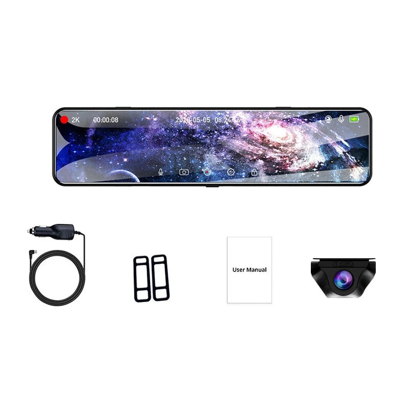 Car DVR 2K Mirror Dash Cam Auto Recorder Dual Lens Support 1080P Rear Camera Kit