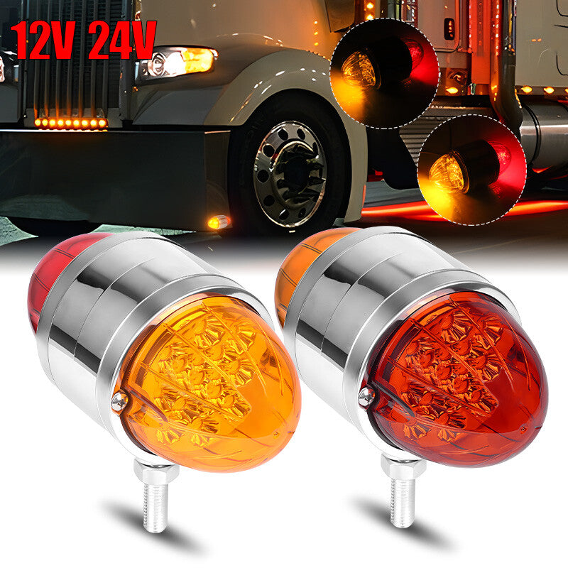 2 LED Dual Face Red/Amber Marker Lights Turn Signal Semi Truck Trailer Fender